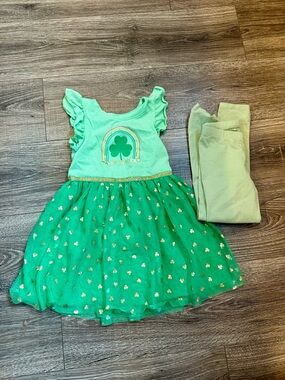 Cat & Jack 5T Mint Green Girls Dress Shamrocks with Gold Accent